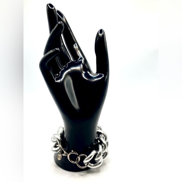 Vintage ERWIN PEARL SIGNED CHUNKY SATIN SILVER TONE RUNWAY CHAIN LINK BRACELET - Picture 3 of 9